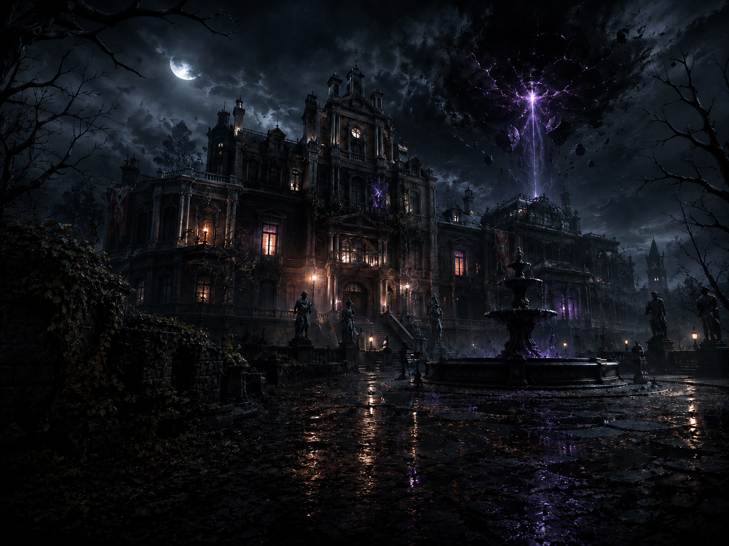 The Voss Estate at night